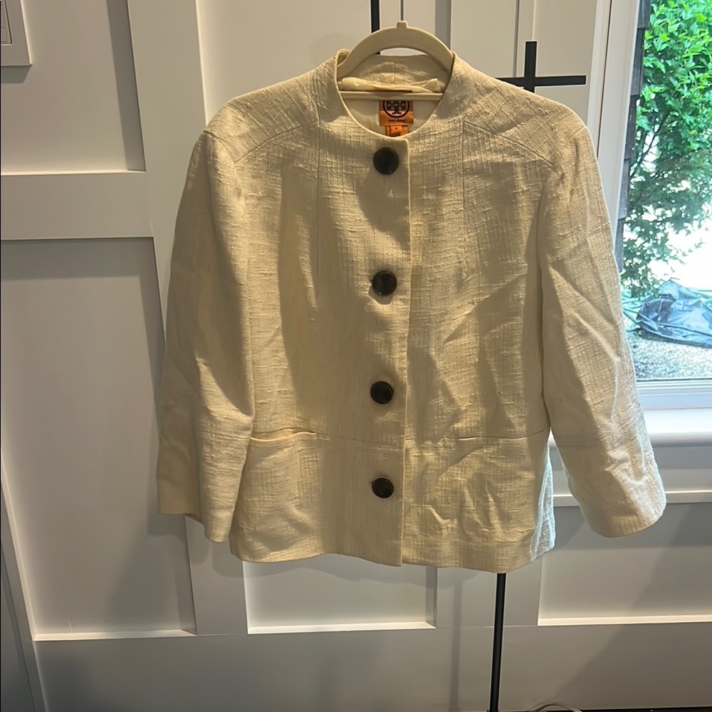 Tory Burch Ivory Knit Jacket with Black Accents